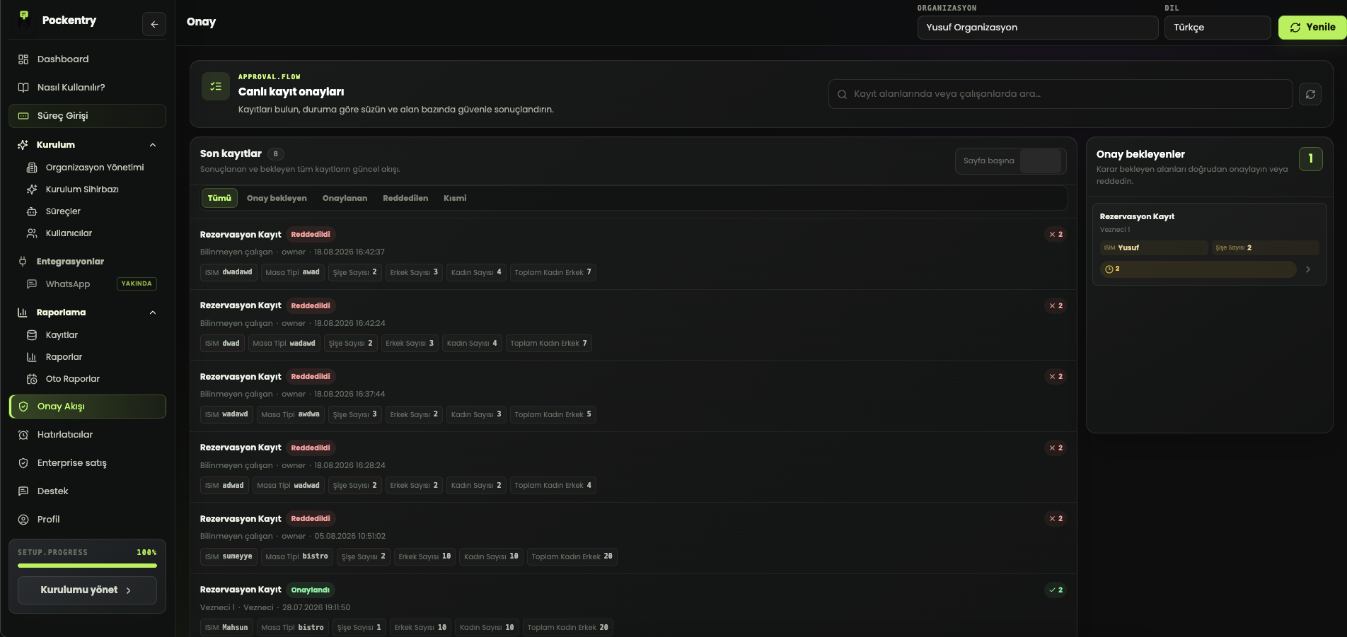 Pockentry approval flow screen