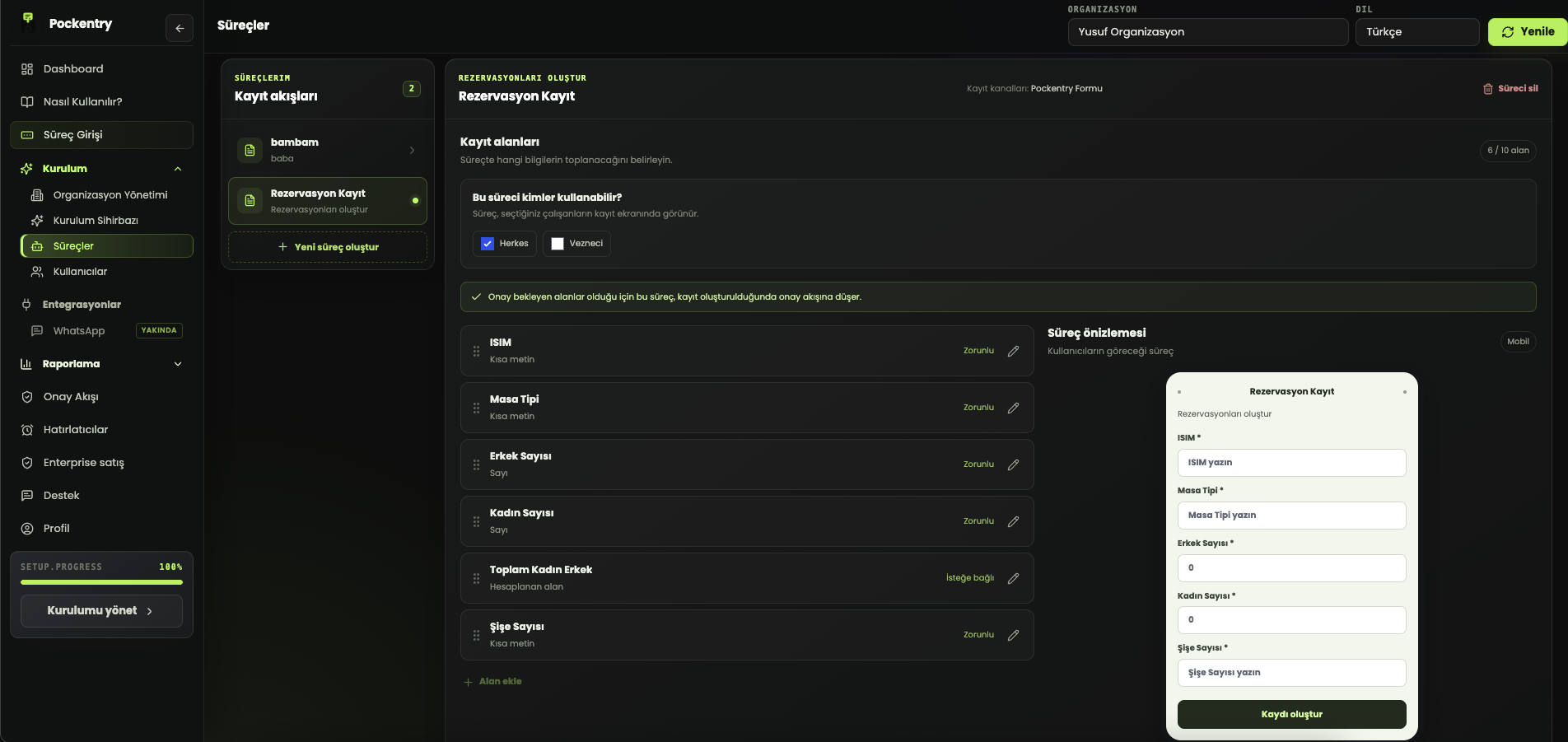 Pockentry custom workflow screen